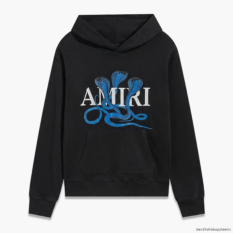 AMIRI black hoodie with snake - pattern printing