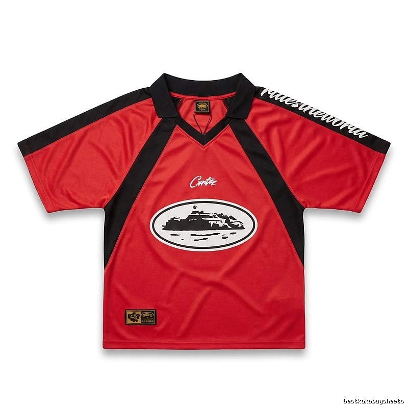 Corteiz Retro Style Red and Black Contrast Color Shirt