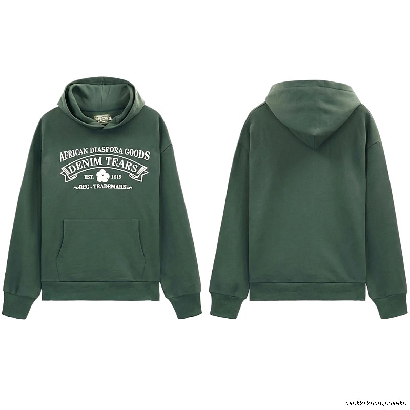 DENIM TEARS retro-style dark green hoodie