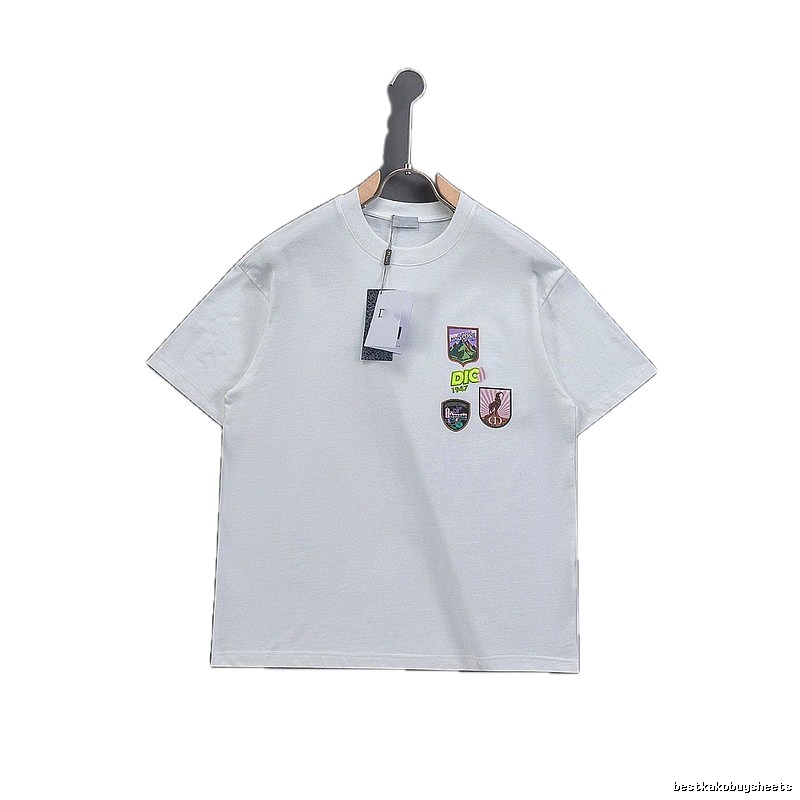 Dior Embroidered Badge Casual Style White Short-sleeve T-shirt