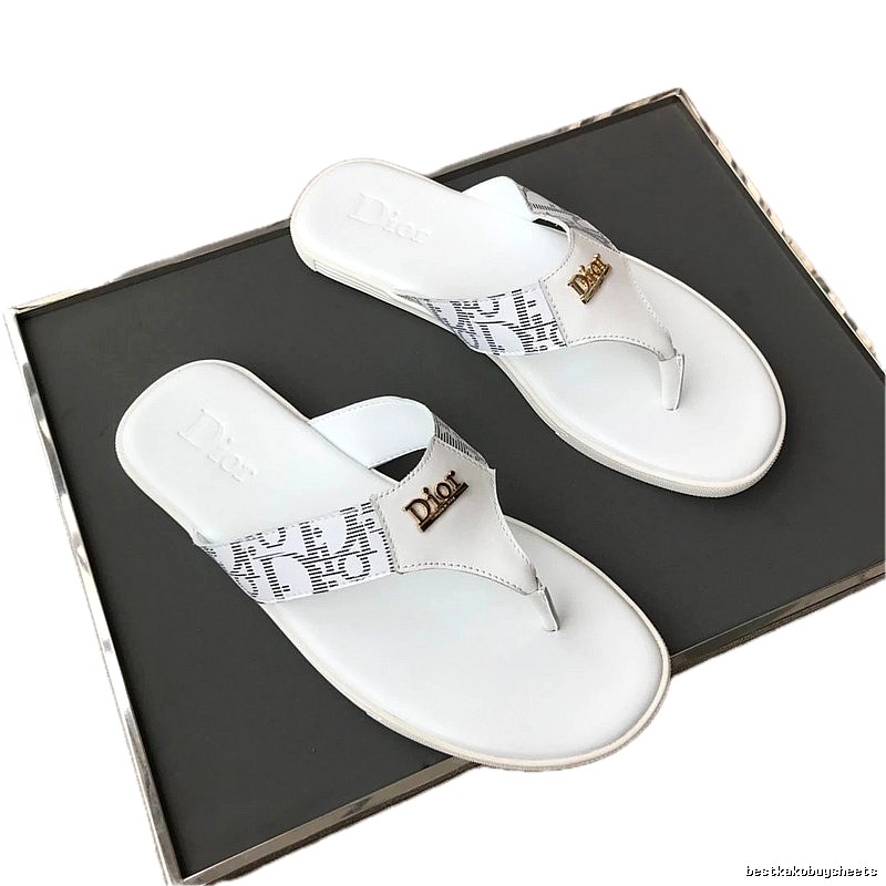 Dior Monogram Light Luxury Style White Flip-Flops