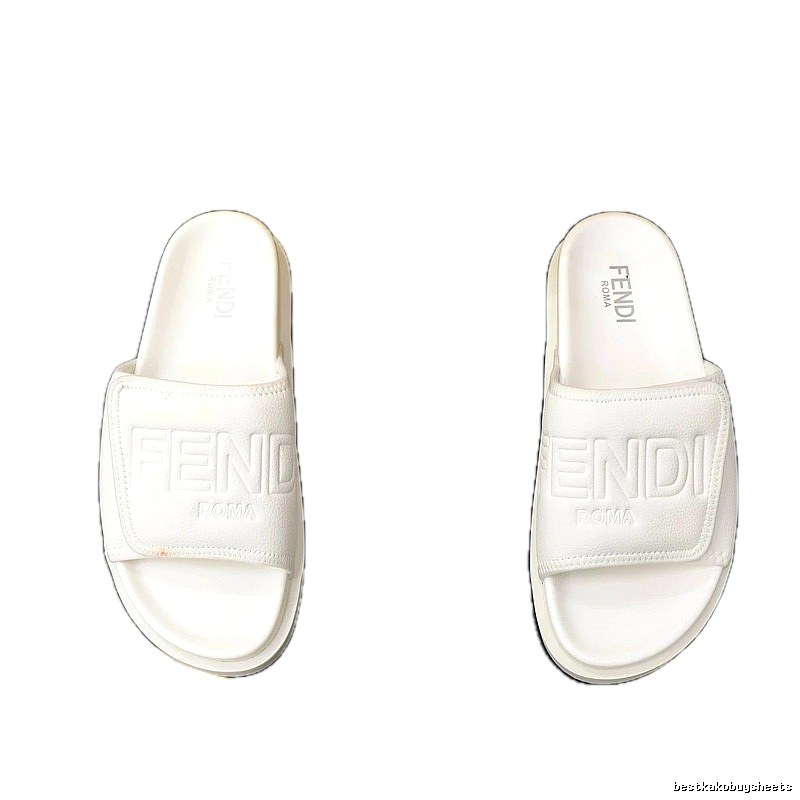 FENDI ROMA Collection Minimalist Style White Slide Sandals