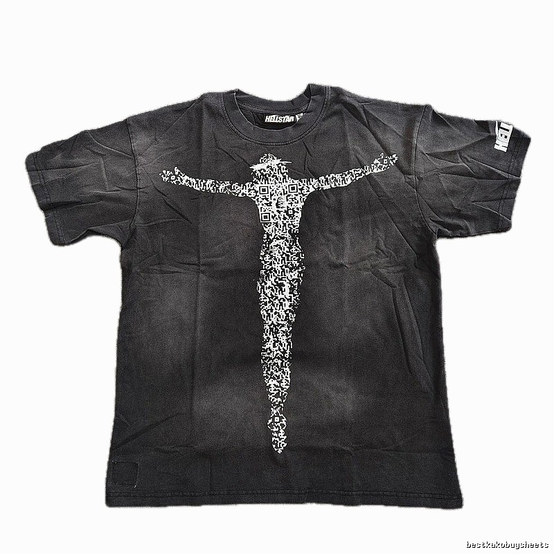 Hellstar QR Code Jesus Street Style Distressed Black T-Shirt