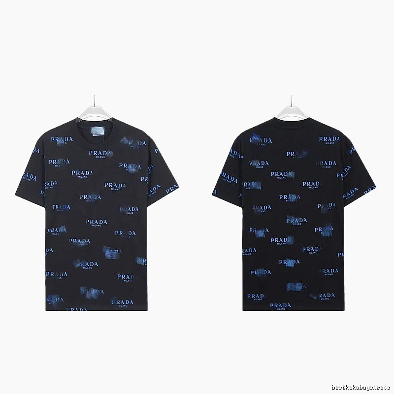Prada All-over Printed Streetwear Style Black Short-sleeve T-shirt