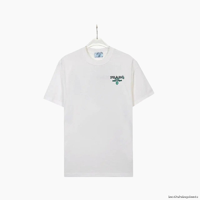 Prada Embroidered Minimalist Style White Short-sleeve T-shirt
