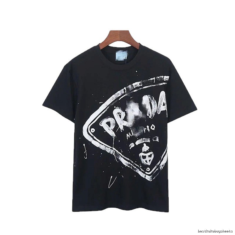 Prada Triangle Logo Graffiti Street Style Black T-Shirt