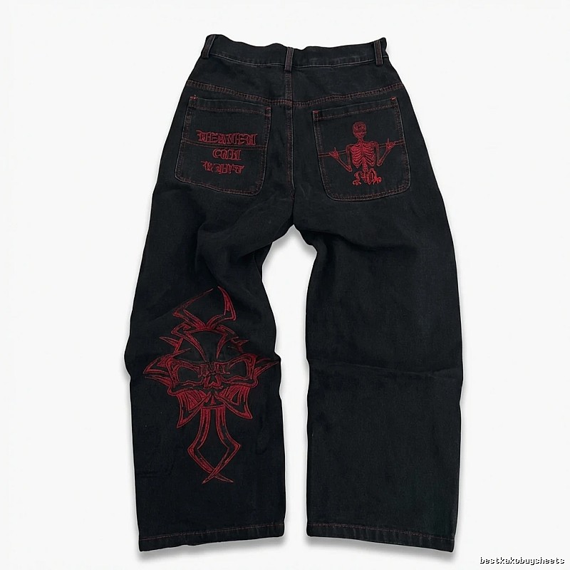 Y2K style black and red jeans