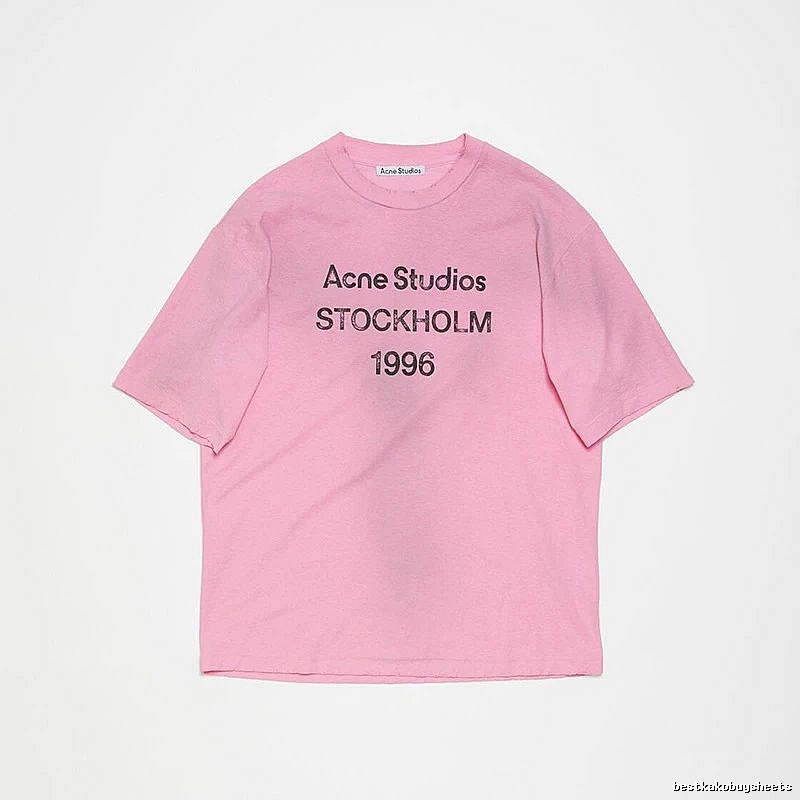 Acne Studios 2090-80 Pink Red Style Ac908026 Stockholm Logo T-Shirt Weekend Wear