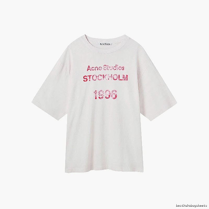 Acne Studios 2090-80 White Pink Lettering Style Ac908046 Stockholm Logo T-Shirt Resort Wear
