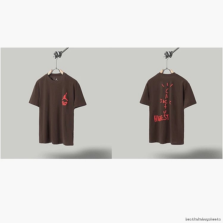 AJ x Travis Scott Co-branded Street Style Brown Short-sleeve T-shirt