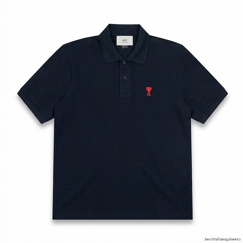 AMI Love Heart Logo Minimalist Style Polo Shirt