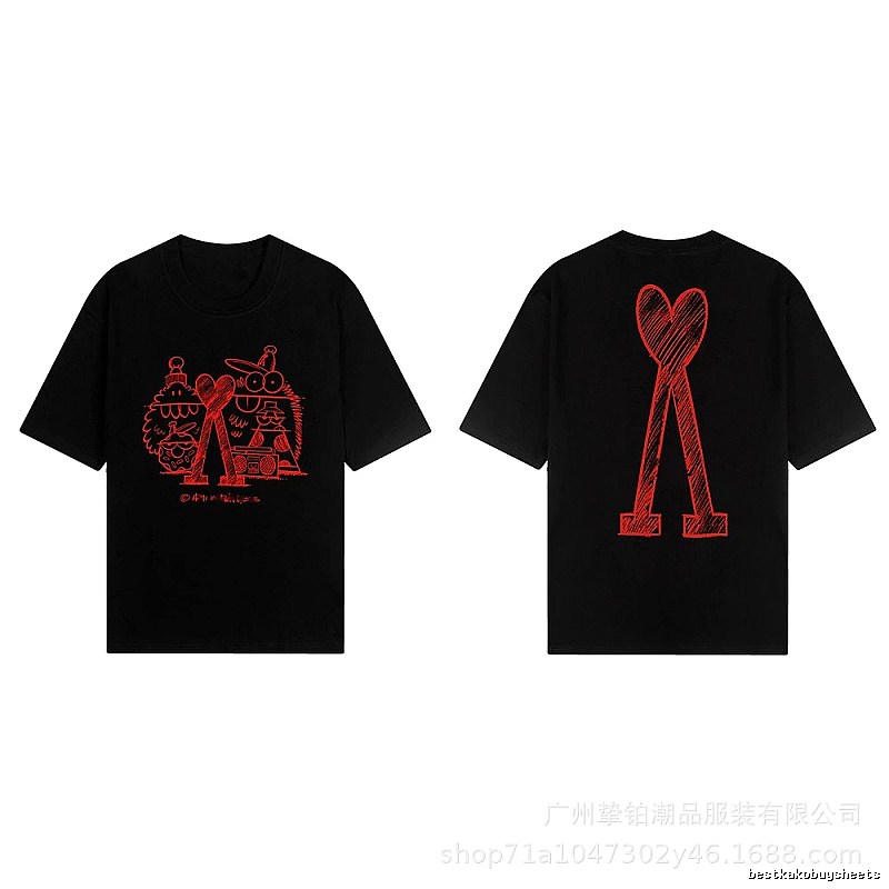 AMI red graffiti-style short-sleeve shirt