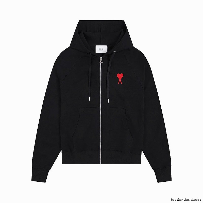 AMI Red Heart Embroidery Trendy Cool Black Sweatshirt