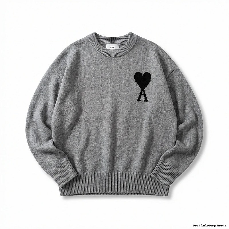 AMIRI Grey Knitted Sweater with Heart Pattern