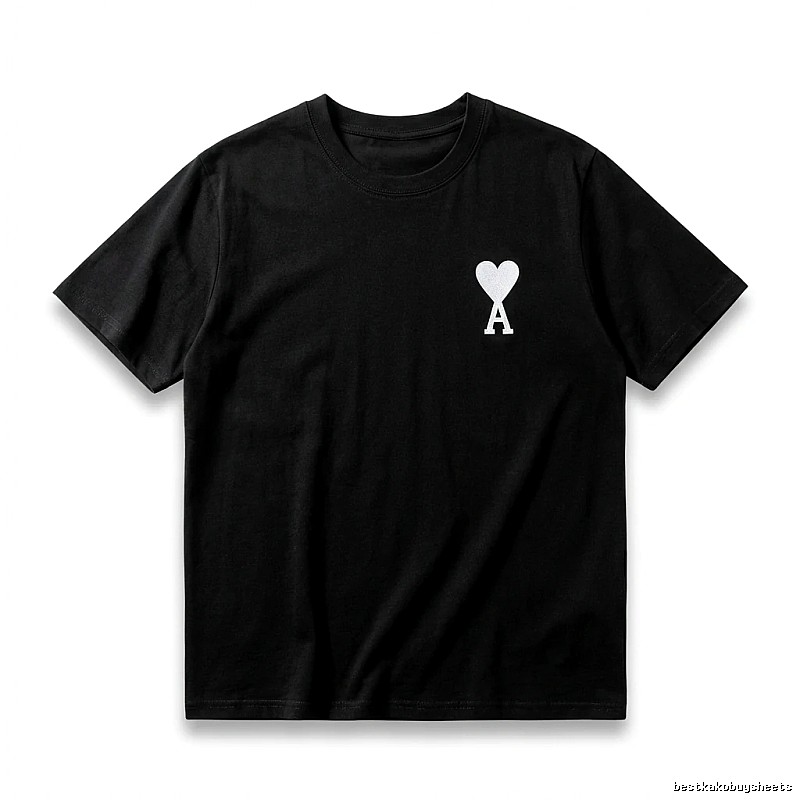 Ami's simple black T-shirt with heart embroidery