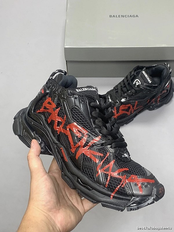 Balenciaga Black Red Runner Sneaker with Black Runner Detail