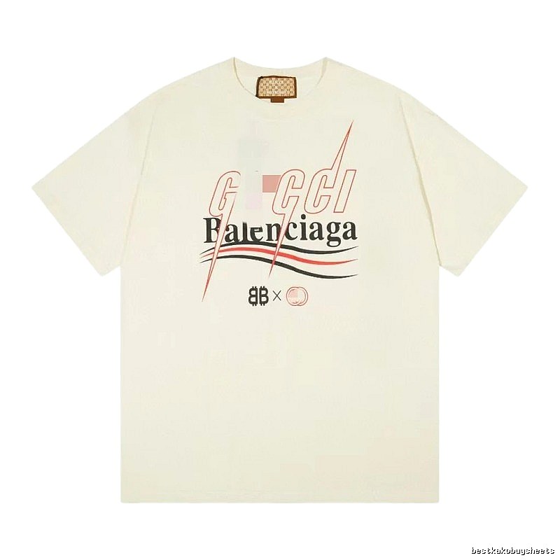 Balenciaga Co-branded Printed Streetwear Off-white Short-sleeve T-shirt