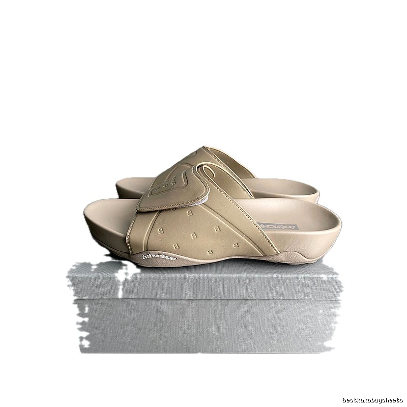 Balenciaga Embossed Luxury Street Style Khaki Slides