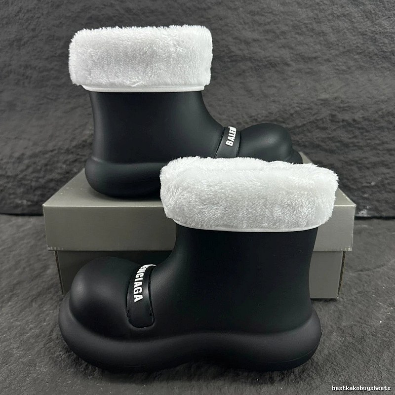 Balenciaga Fleece Trim Boot with Black Rubber Boot Detail