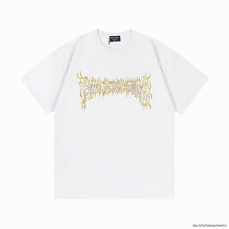 Balenciaga Gothic Style Flame Print White T-Shirt