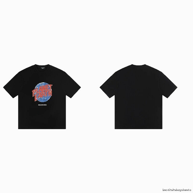 Balenciaga Trendy Black Short-sleeve T-shirt with Earth Print