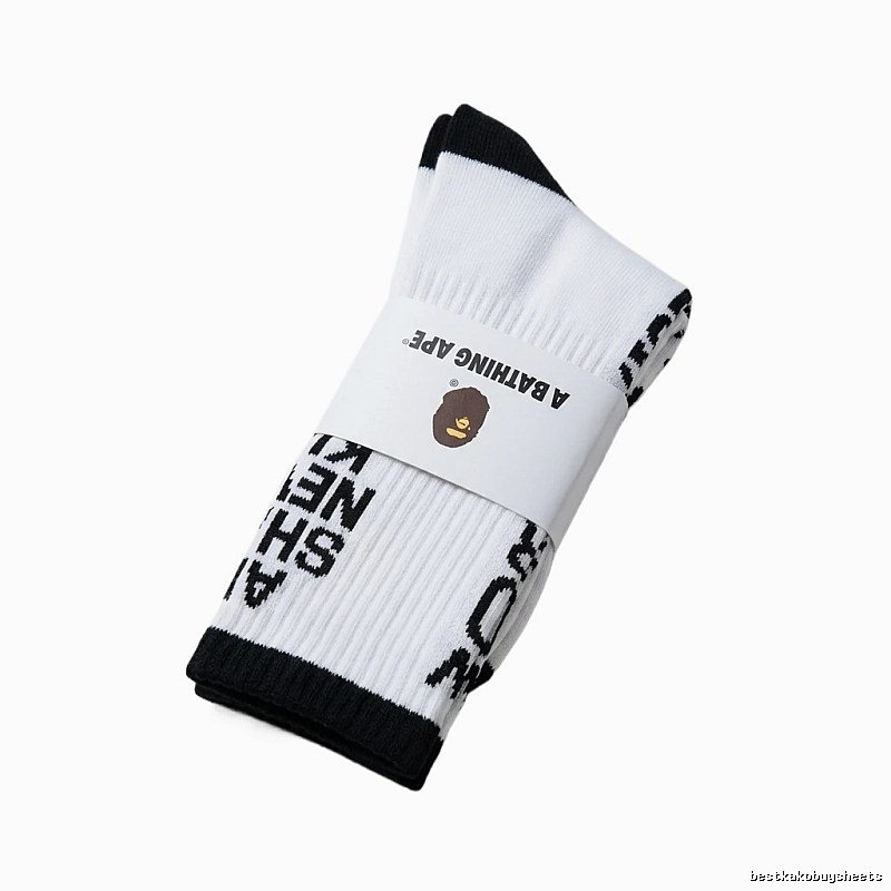 Bape Letter Trend Brand White Socks