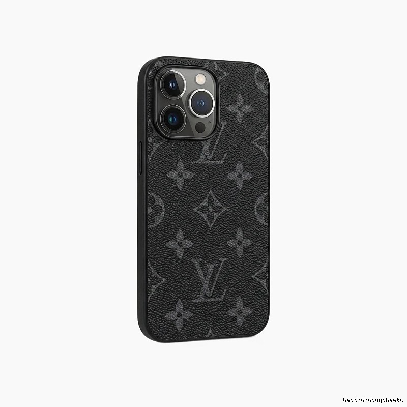 Black iPhone case with LV monogram pattern