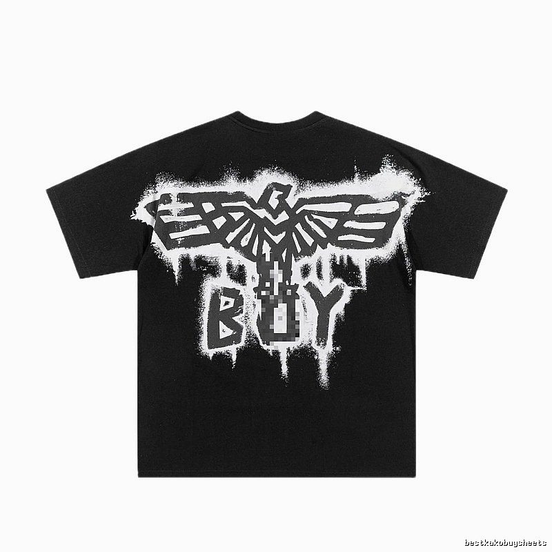BOY Flying Eagle Graffiti Street Style Black Short-sleeve T-shirt