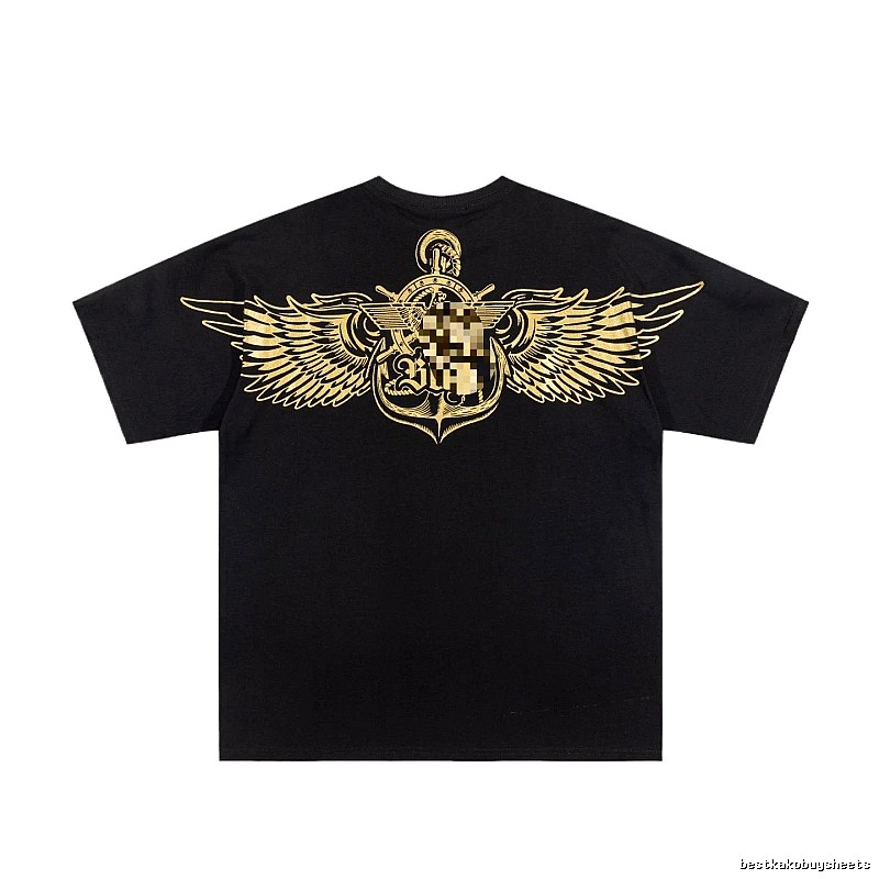 BOY Gold Foil Wings Street Style Black Short Sleeve T-shirt