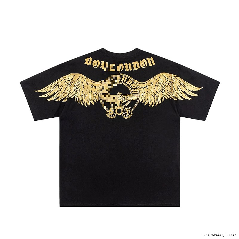 BOY Street Style Black Short-sleeve T-shirt with Gold Foil Stamped Wings