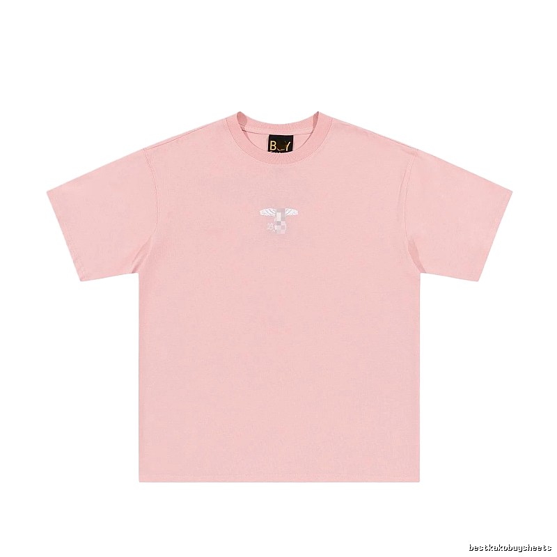 BOY Wing Print Street-style Pink Short Sleeve T-Shirt