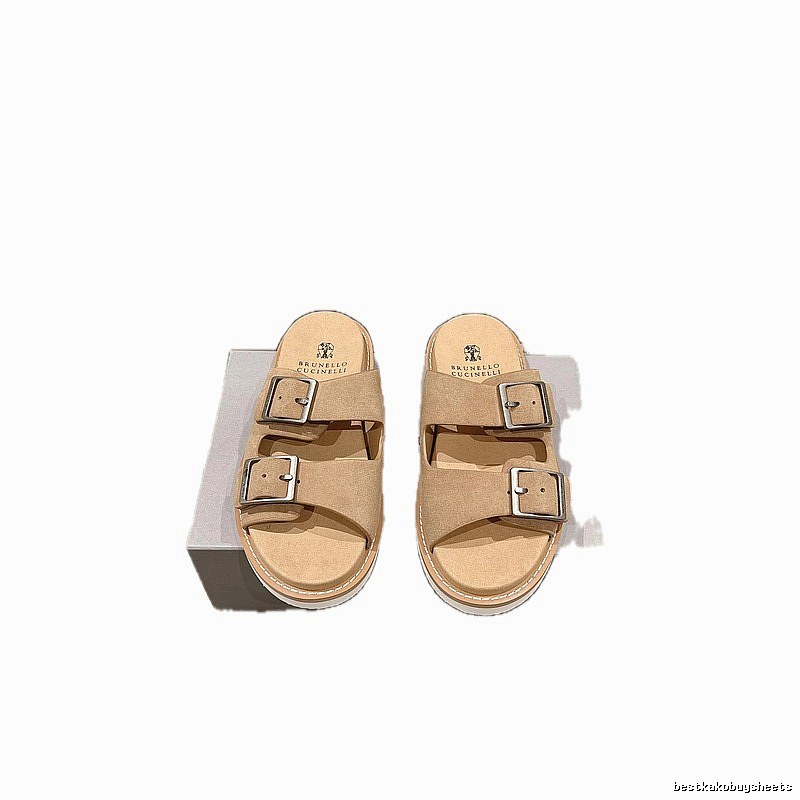 Brunello Cucinelli Casual Style Camel Buckle Slide Sandals