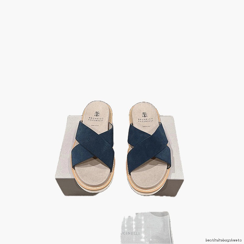 Brunello Cucinelli Minimalist Casual Navy Blue Slide Sandals