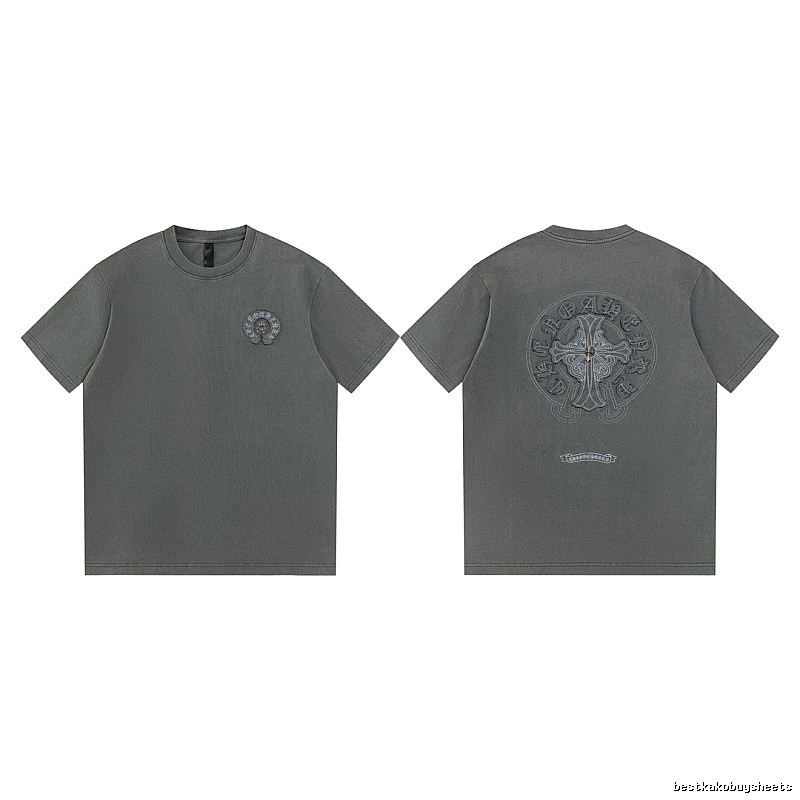 Chrome Hearts Cross Embroidered High Street Dark Grey Short-sleeve T-Shirt