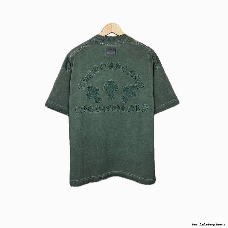 Chrome Hearts Cross Embroidered Vintage Dark Green Short-Sleeve T-Shirt