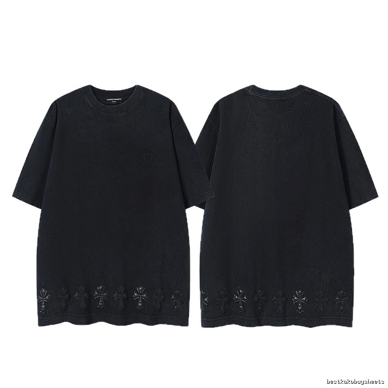 Chrome Hearts Cross Leather Patch Vintage Black Short-sleeve T-shirt