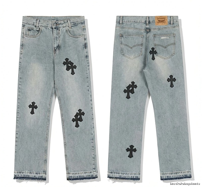 Chrome Hearts denim-style light blue jeans