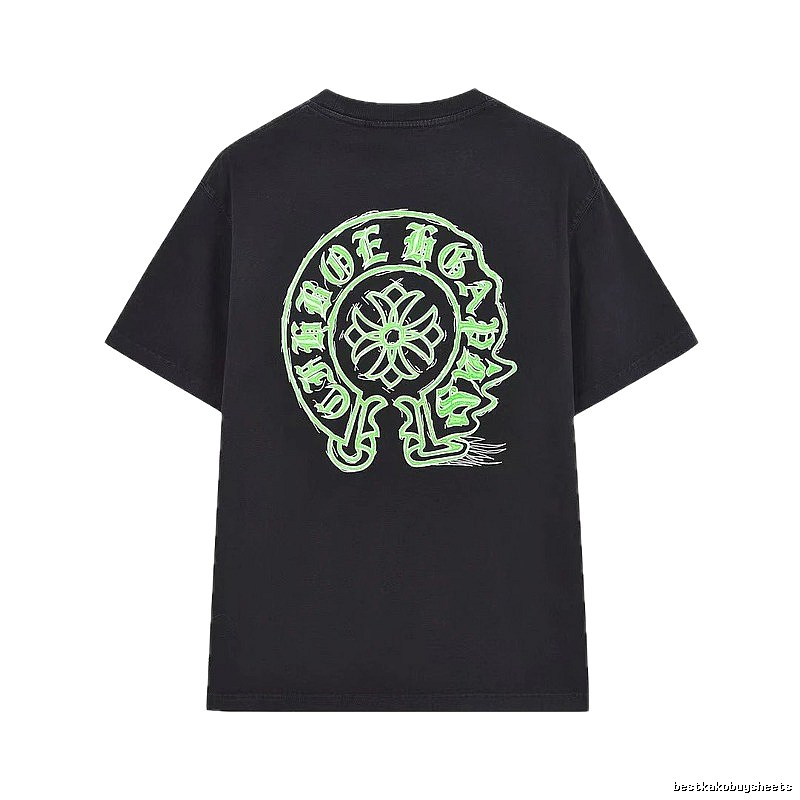 Chrome Hearts Horseshoe Print Street Style Black & Green Short-Sleeve T-Shirt