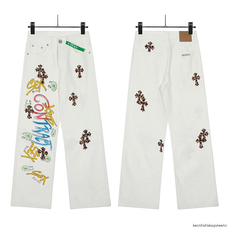 Chrome Hearts Resort Graphic jeans Light Denim Jeans for Travel Looks