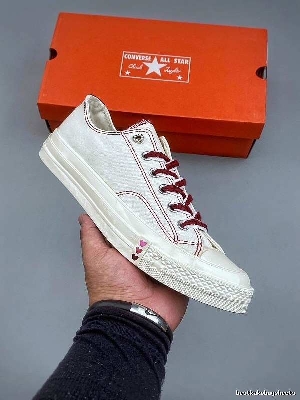 Converse Cream and Red Canvas Low-Tops, Classic Foxing
