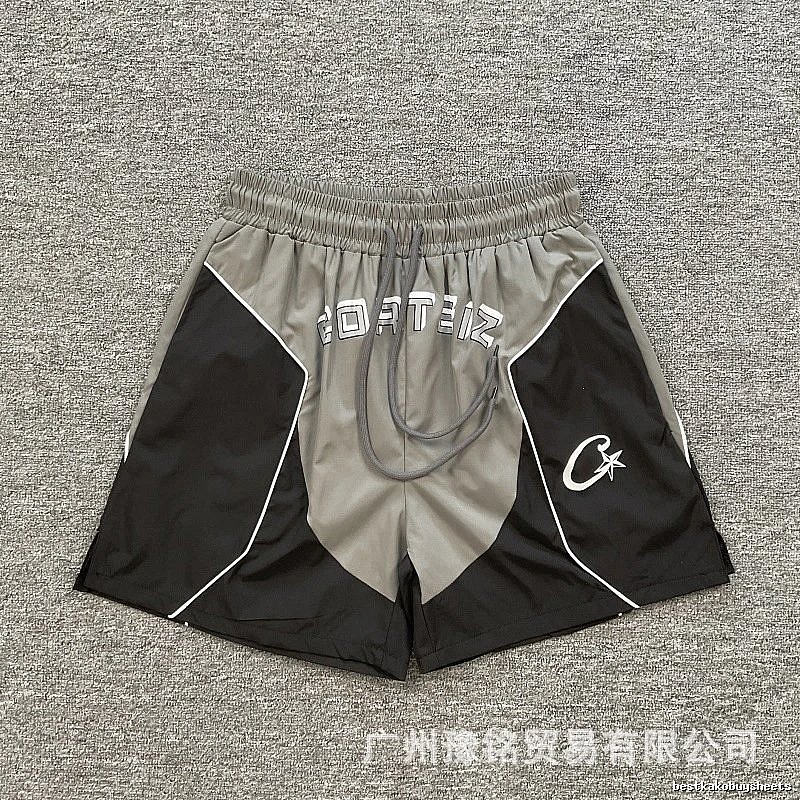 Corteiz Street Style Black and Grey Colorblock Athletic Shorts