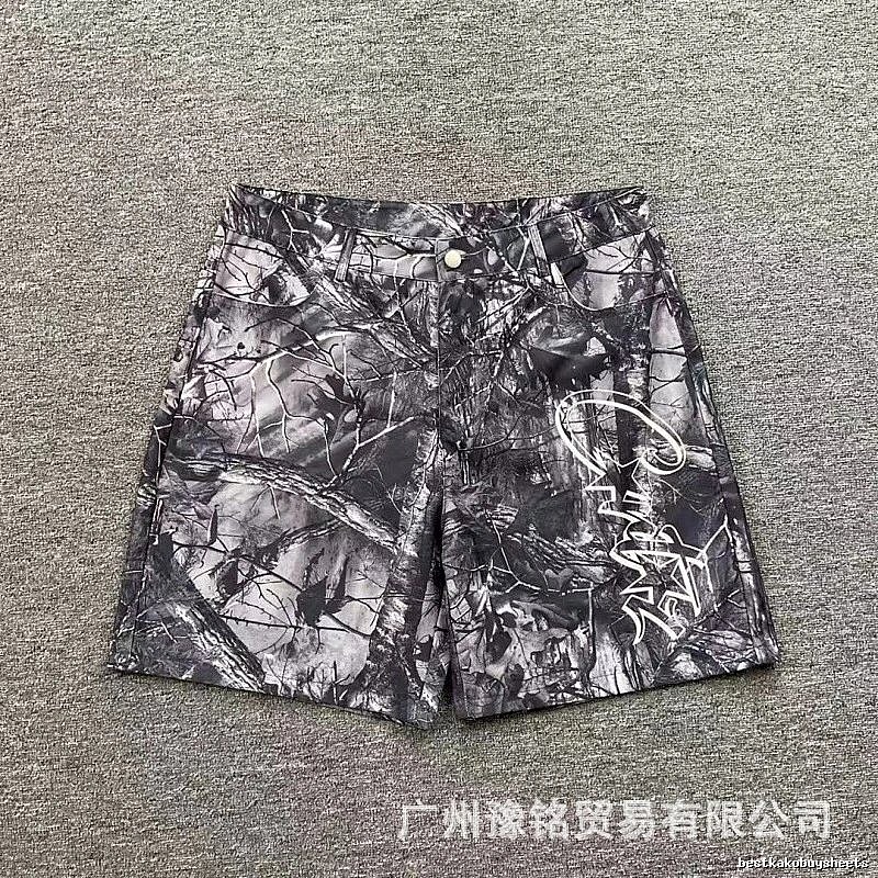 Corteiz Street Style Black and Grey Tree Grain Camouflage Shorts