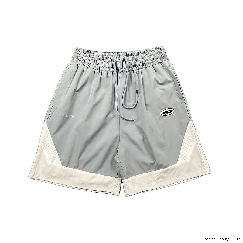 Corteiz Street Style Light Grey and White Colorblock Athletic Shorts