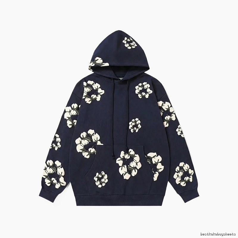 DENIM TEARS Floral Style Navy Blue Hoodie