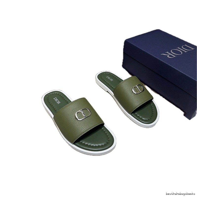 Dior CD Collection Light Luxury Style Army Green Slide Sandals