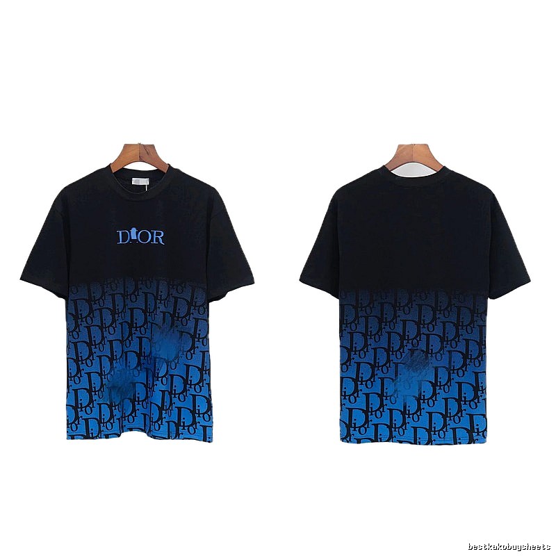 Dior Classic Monogram Trendy Style Black-Blue Gradient T-Shirt