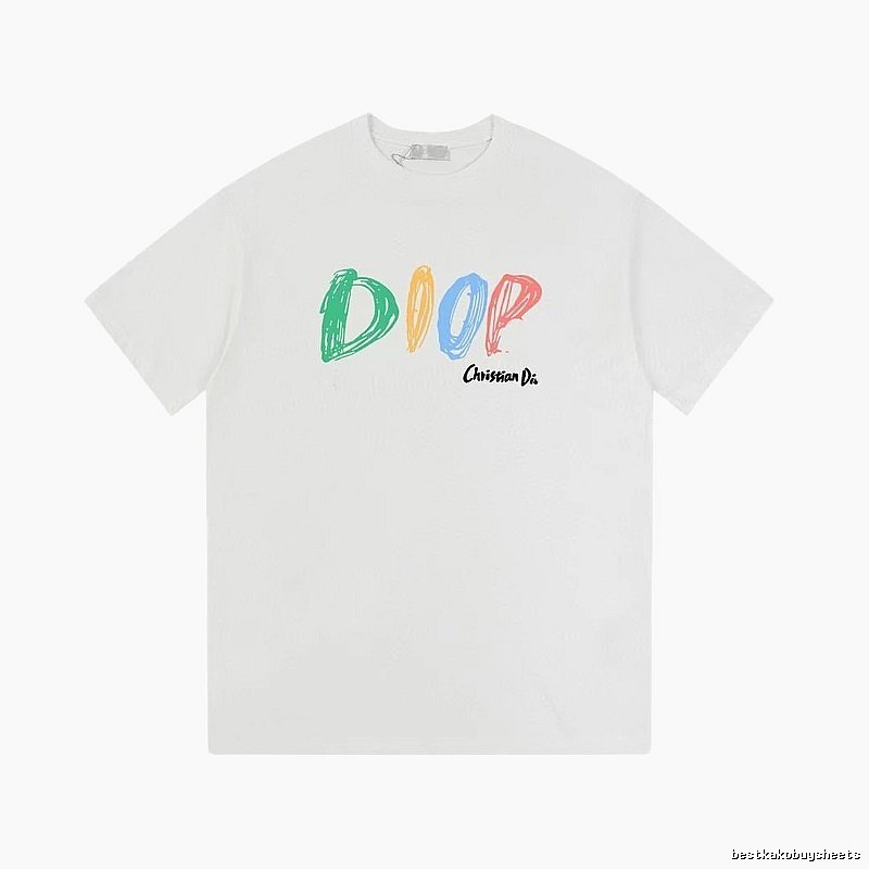 Dior Colorful Graffiti Casual Style White Short-sleeve T-Shirt