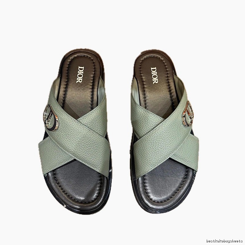 Dior Cross-strap Light Luxury Grey-green Slide Sandals