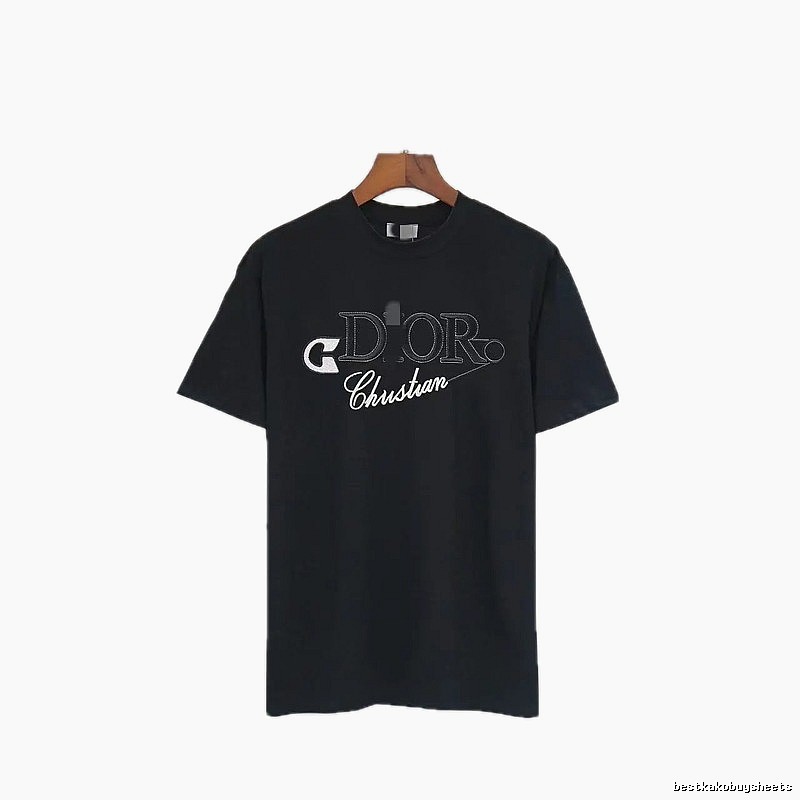 Dior Embroidered Casual Style Black Short-sleeve T-shirt