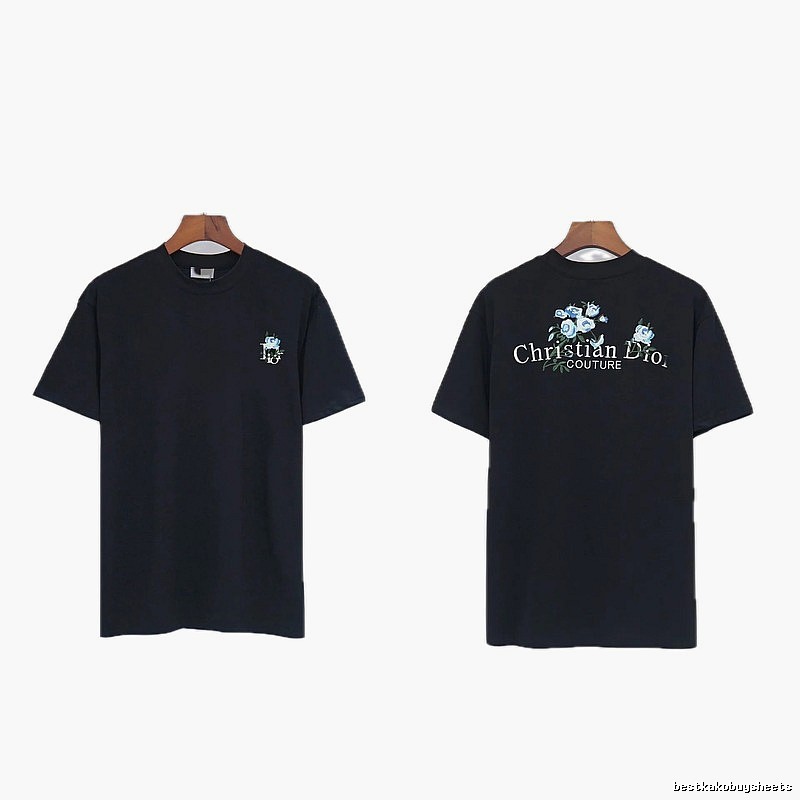 Dior Haute Couture Floral Embroidered Black Short-sleeved T-shirt